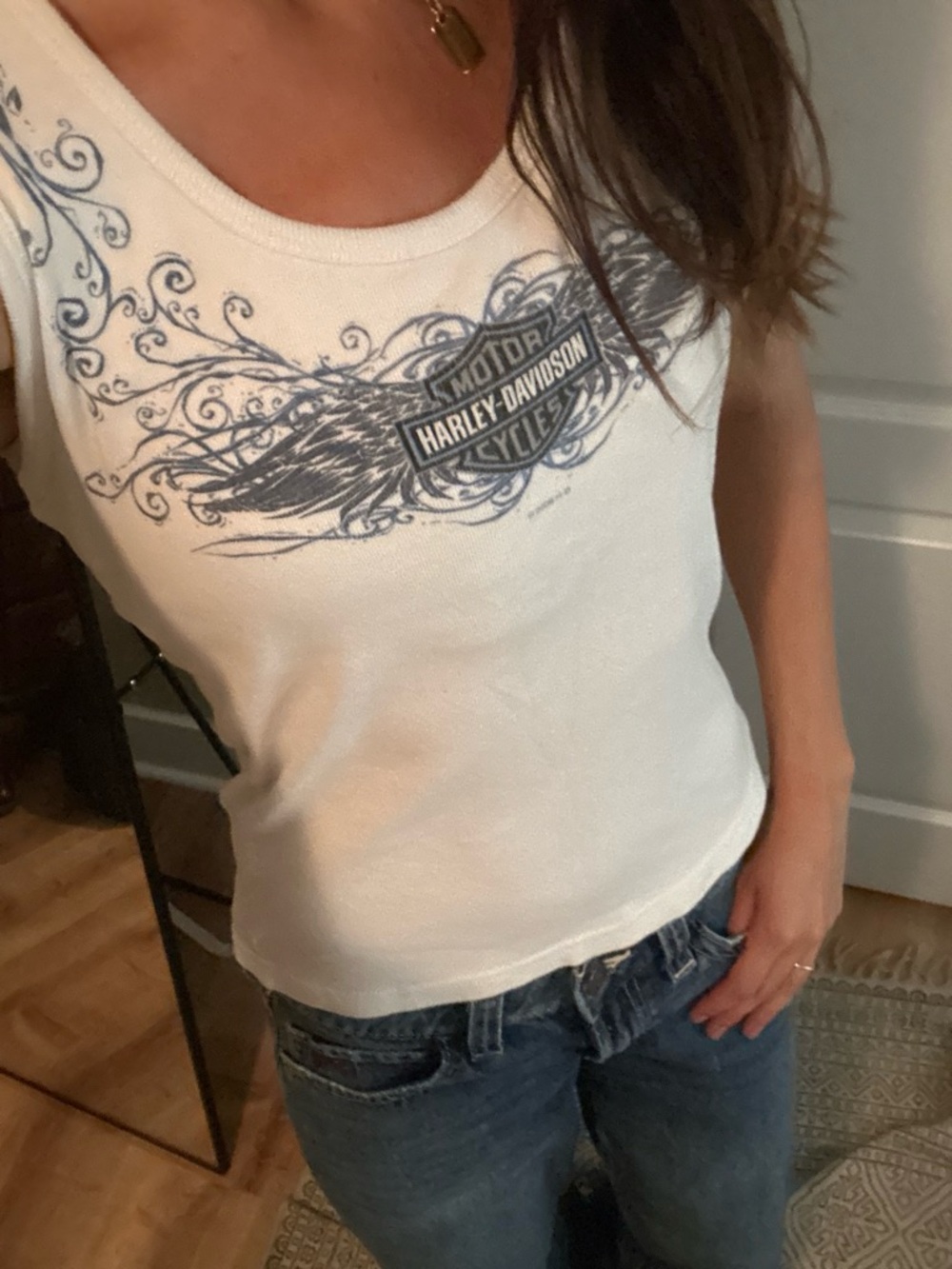 Harley-Davidson White Tank Top with Navy Graphic Logo